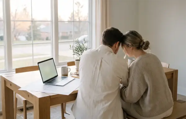 Paar plant die Anschlussfinanzierung gemeinsam am Laptop